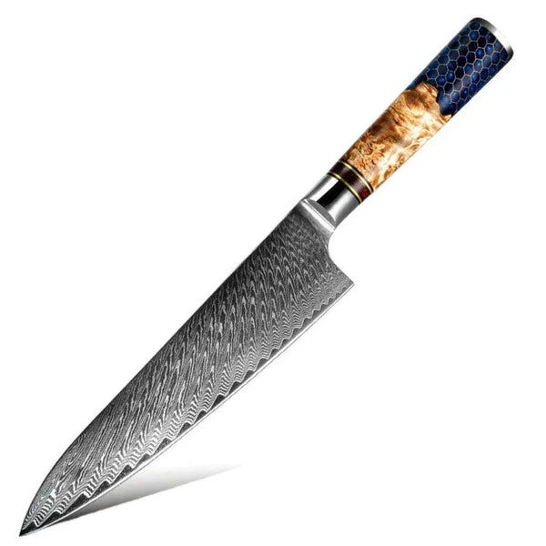 Yamato Chef knife with Exotic Olive Burl Wood & Honeycomb Composite Handle - Gifts for You 'n Me