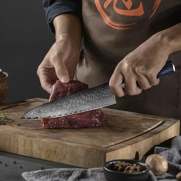 Yamato Chef knife with Exotic Olive Burl Wood & Honeycomb Composite Handle - Gifts for You 'n Me