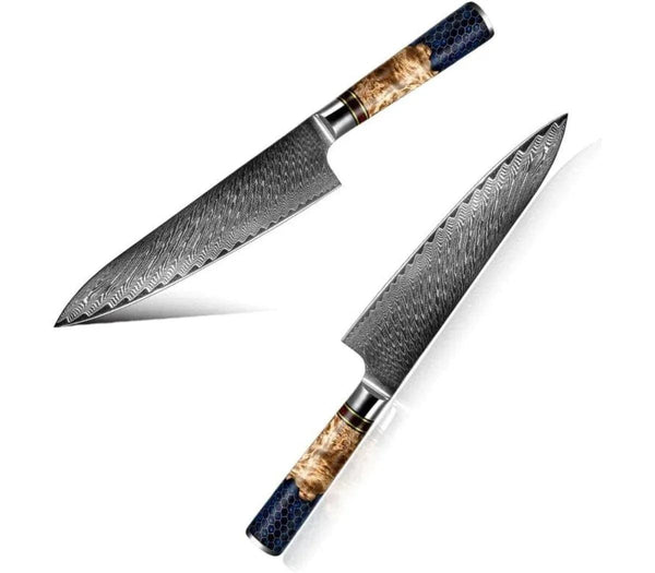 Yamato Chef knife with Exotic Olive Burl Wood & Honeycomb Composite Handle - Gifts for You 'n Me