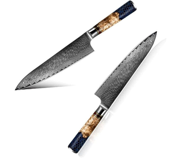 Yamato Chef knife with Exotic Olive Burl Wood & Honeycomb Composite Handle