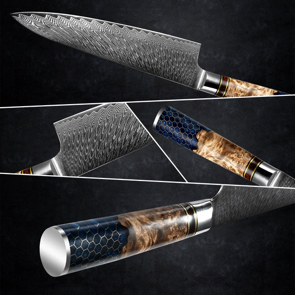 Yamato Chef knife with Exotic Olive Burl Wood & Honeycomb Composite Handle