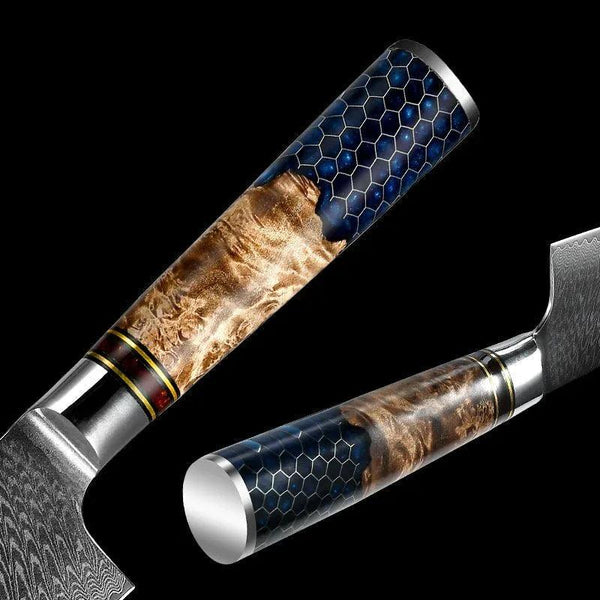 Yamato Chef knife with Exotic Olive Burl Wood & Honeycomb Composite Handle - Gifts for You 'n Me