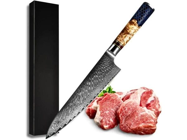 Yamato Chef knife with Exotic Olive Burl Wood & Honeycomb Composite Handle - Gifts for You 'n Me