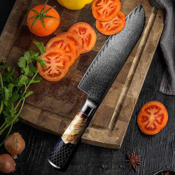 Yamato Damascus Chef Knife with Olive Wood & Resin Handle