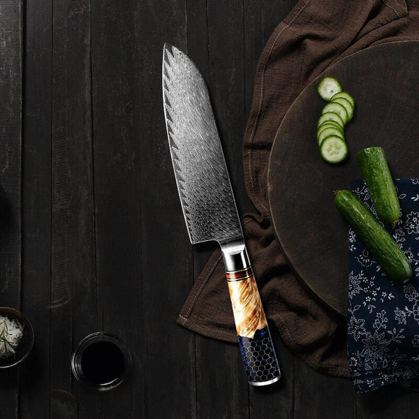 Yamato Damascus Chef Knife with Olive Wood & Resin Handle