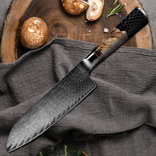 Yamato Damascus Chef Knife with Olive Wood & Resin Handle