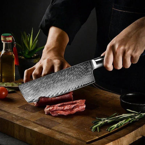 Yamato VG10 Chef Knife Damascus Nakiri Knife with Exotic Olive Wood & Honeycomb Resin Handle - Gifts for You 'n Me