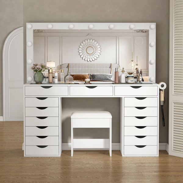 Vektaya US-VD008 Bedroom Makeup Vanity desk with LED Mirro, 15 Drawers