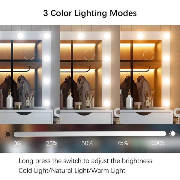 Vektaya US-VD008 Bedroom Makeup Vanity desk with LED Mirro, 15 Drawers