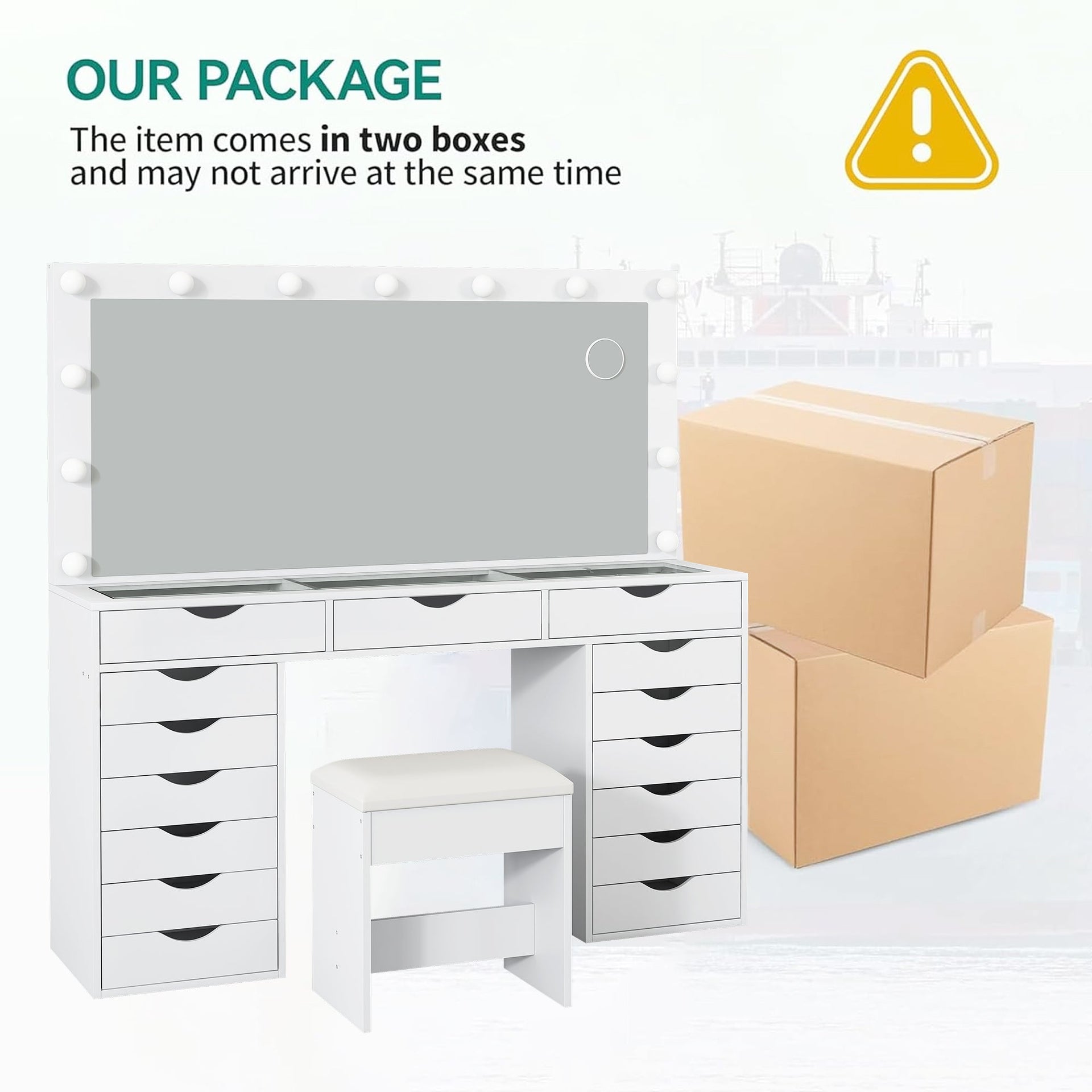 Vektaya US-VD008 Bedroom Makeup Vanity desk with LED Mirro, 15 Drawers