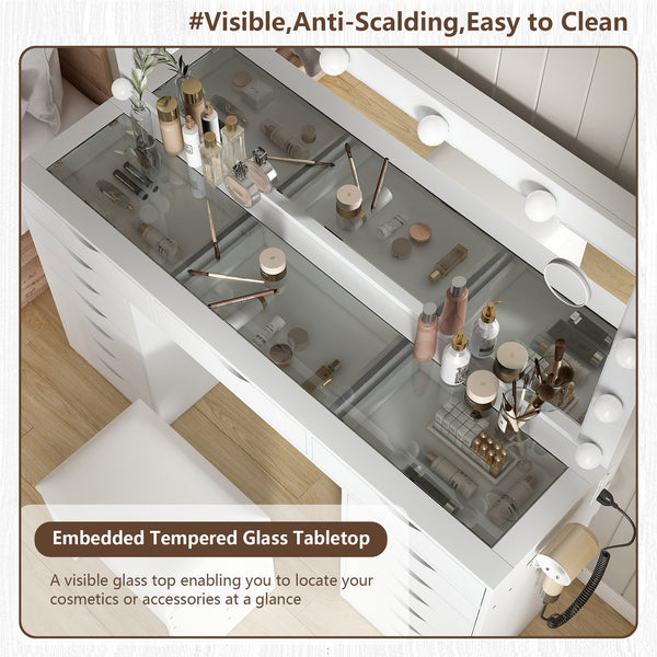 Vektaya US-VD008 Bedroom Makeup Vanity desk with LED Mirro, 15 Drawers