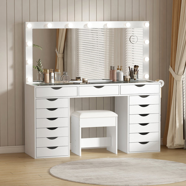 Vektaya US-VD008 Bedroom Makeup Vanity desk with LED Mirro, 15 Drawers