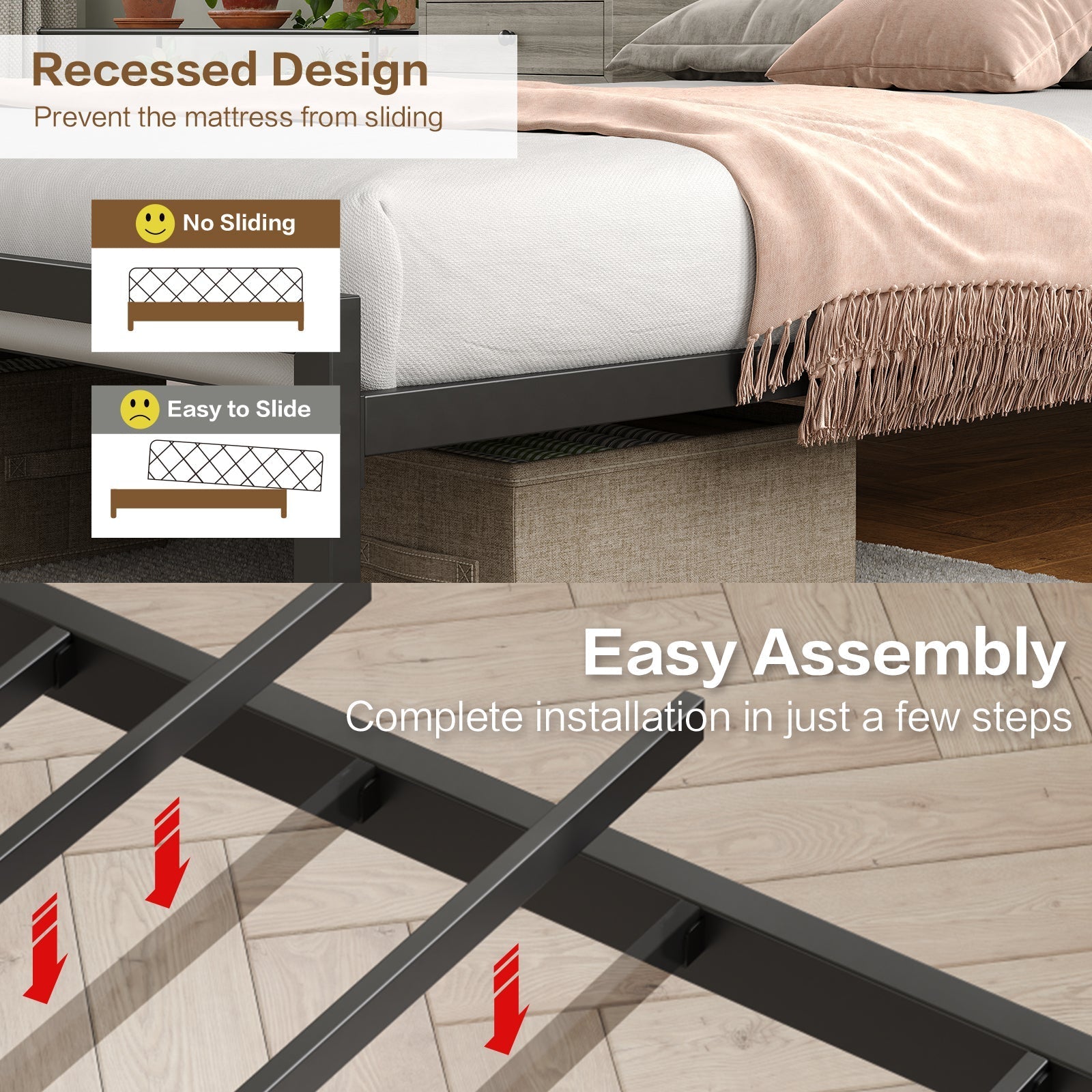 Yanosaku BF006-GR-F Full Size Metal Bed Frame with LED Lights
