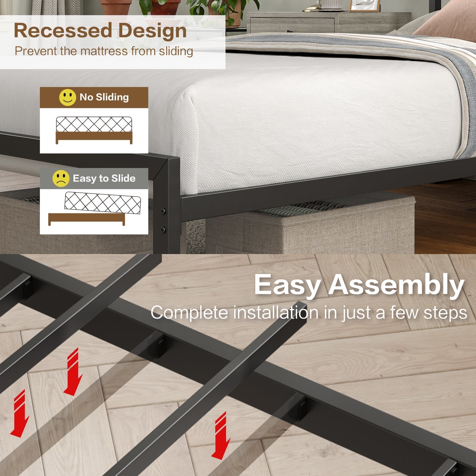 Yanosaku BF006-GR-T Twin Classic Metal Bed Frame with LED Lights & Charging