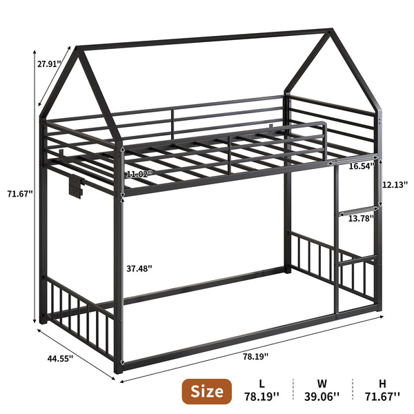 Twin Metal Bunk Bed with RGB LED, USB Charging - Vektaya
