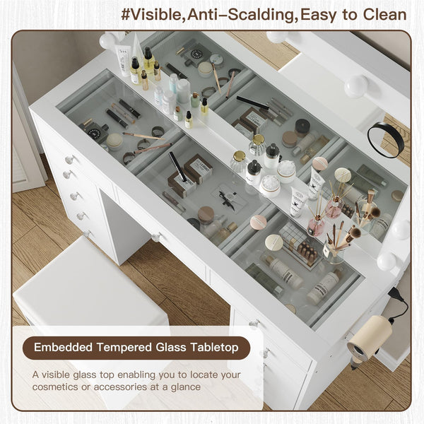 11-Drawer LED Mirror Vanity Desk - Vektaya