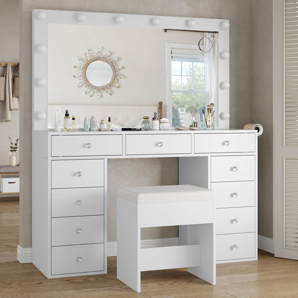 11-Drawer LED Mirror Vanity Desk - Vektaya