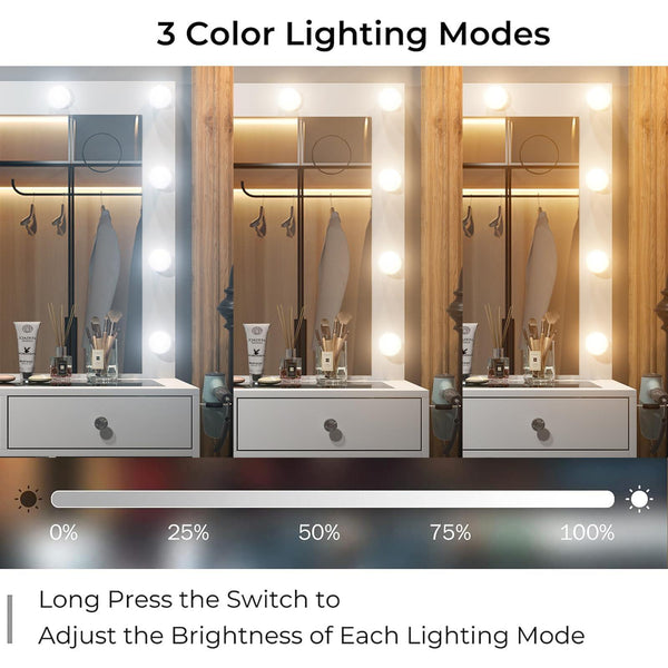 11-Drawer LED Mirror Vanity Desk - Vektaya