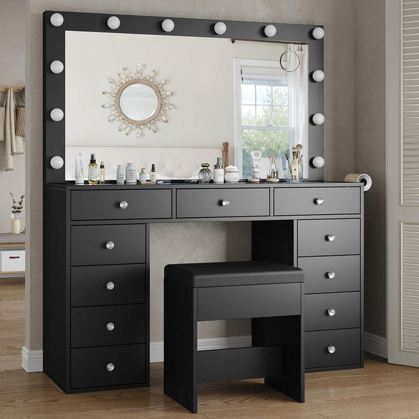 11-Drawer LED Mirror Vanity Desk - Vektaya