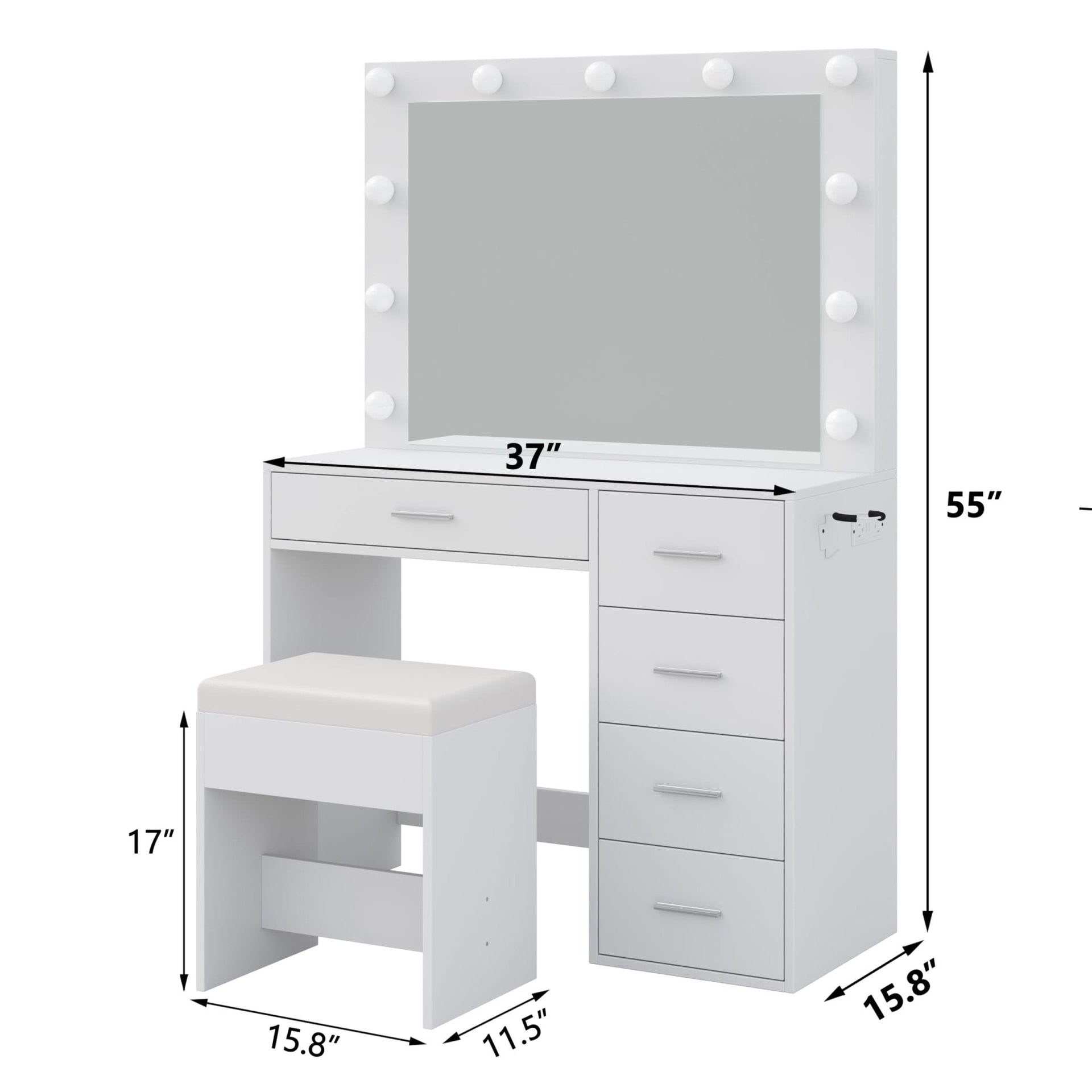 Vektaya US-VD001 Bedroom Makeup Vanity desk with LED Mirror, 5 Drawers Yanosaku Sotre
