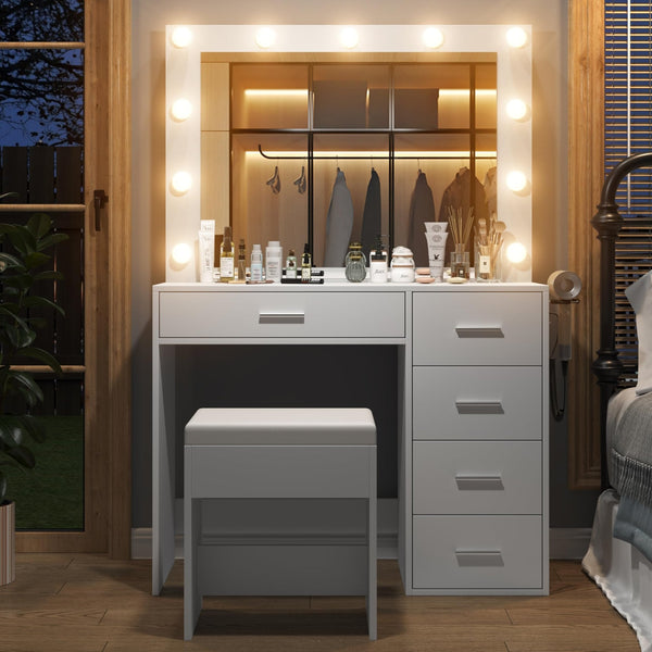 Vektaya US-VD001 Bedroom Makeup Vanity desk with LED Mirror, 5 Drawers