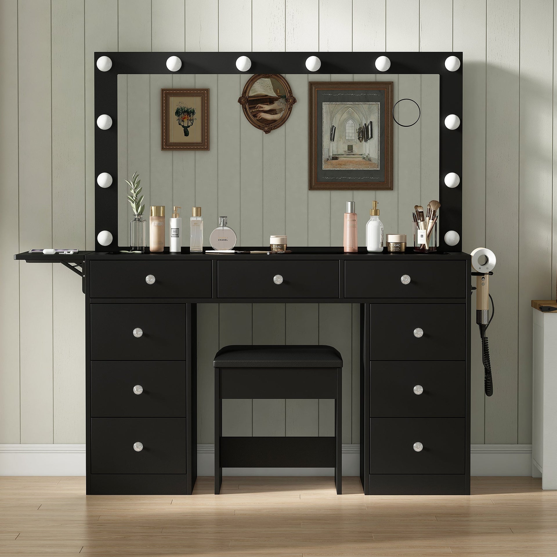 Vektaya US-VD007 Bedroom Makeup Vanity desk with LED Mirror, 9 Drawers