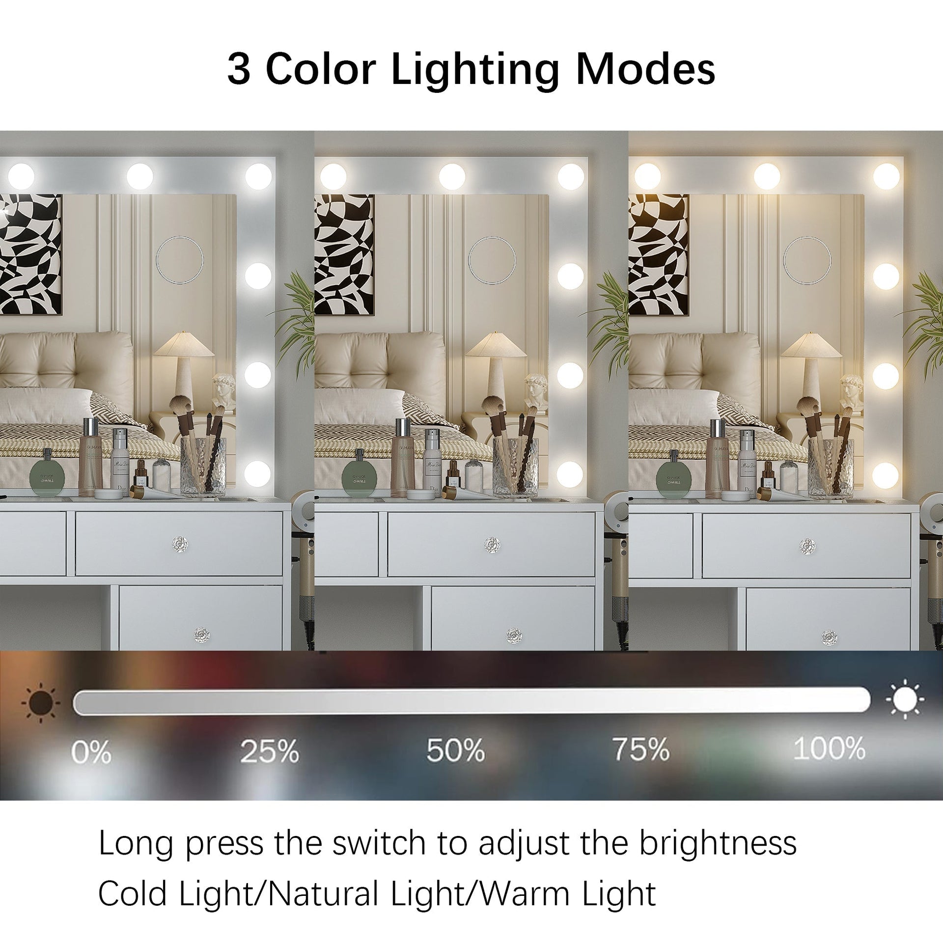 Vektaya US-VD007 Bedroom Makeup Vanity desk with LED Mirror, 9 Drawers