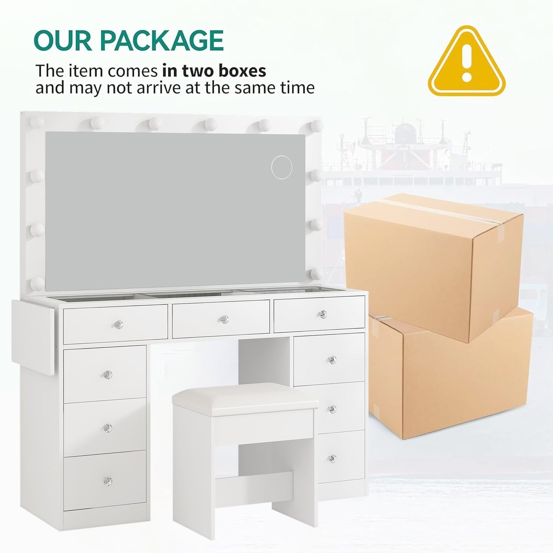 Vektaya US-VD007 Bedroom Makeup Vanity desk with LED Mirror, 9 Drawers