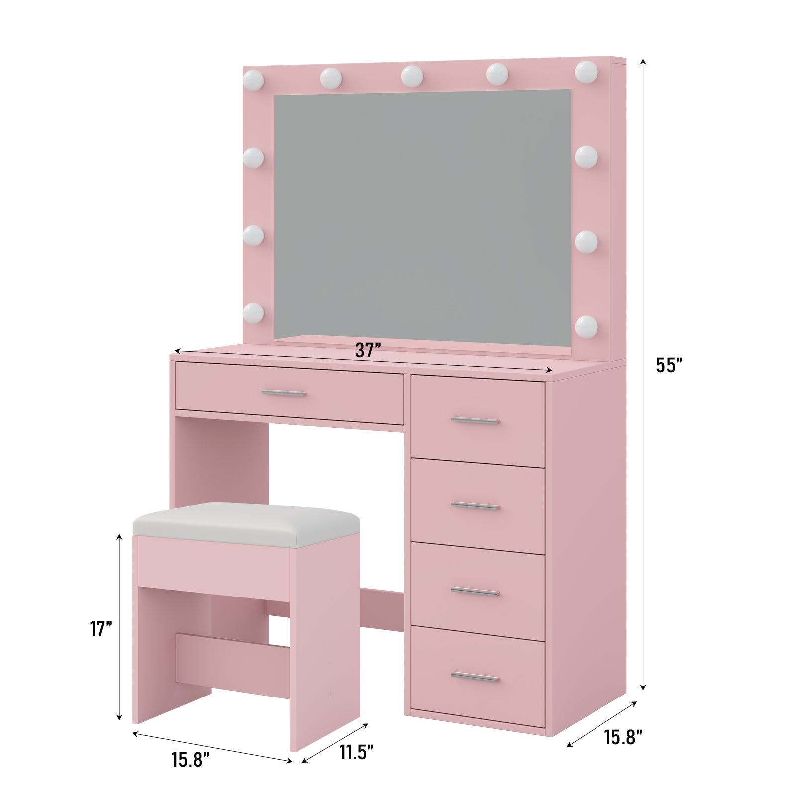 Vektaya US-VD001 Bedroom Makeup Vanity desk with LED Mirror, 5 Drawers Yanosaku Sotre