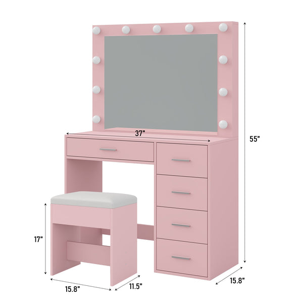 Vektaya US-VD001 Bedroom Makeup Vanity desk with LED Mirror, 5 Drawers