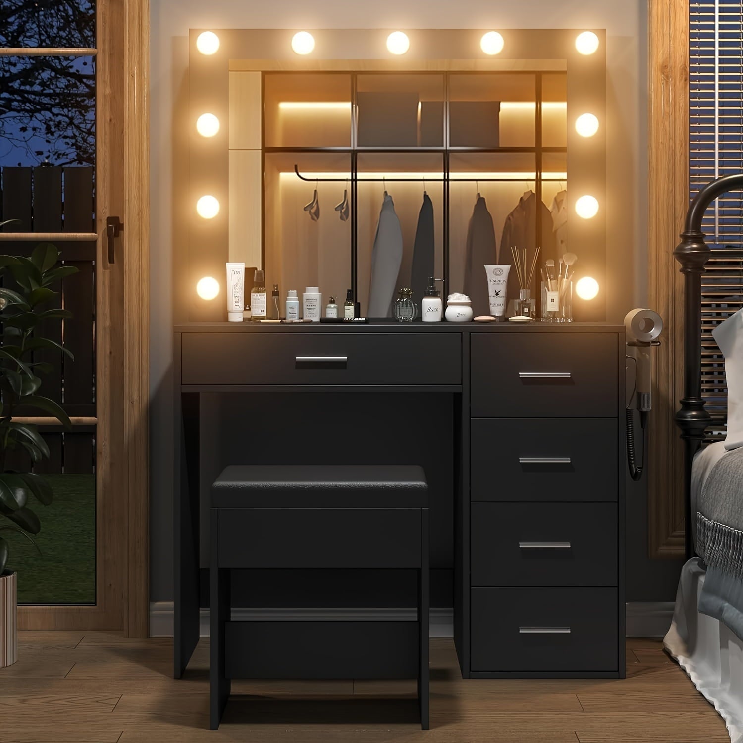 Vektaya US-VD001 Bedroom Makeup Vanity desk with LED Mirror, 5 Drawers Yanosaku Sotre