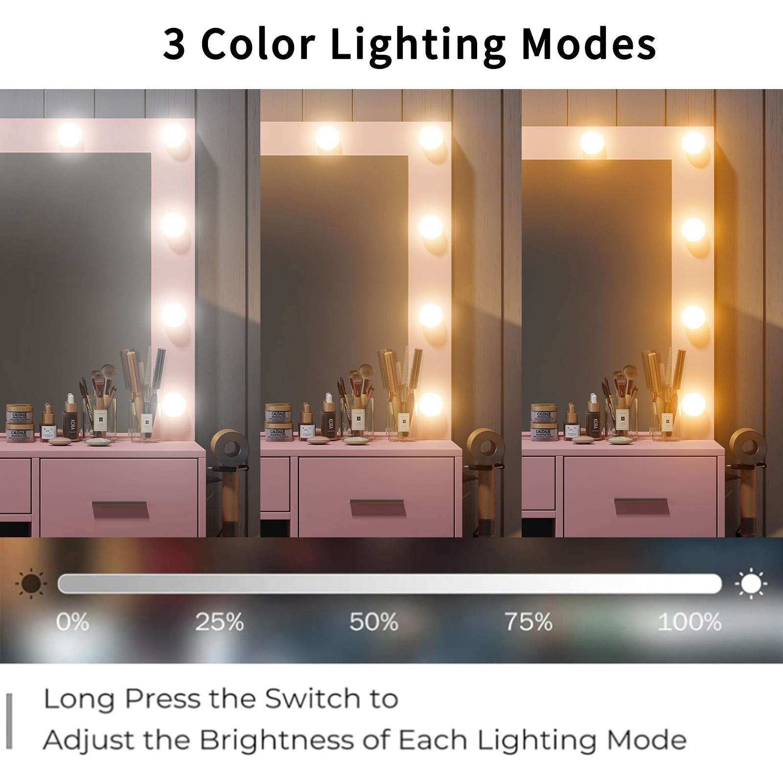 Vektaya US-VD001 Bedroom Makeup Vanity desk with LED Mirror, 5 Drawers Yanosaku Sotre