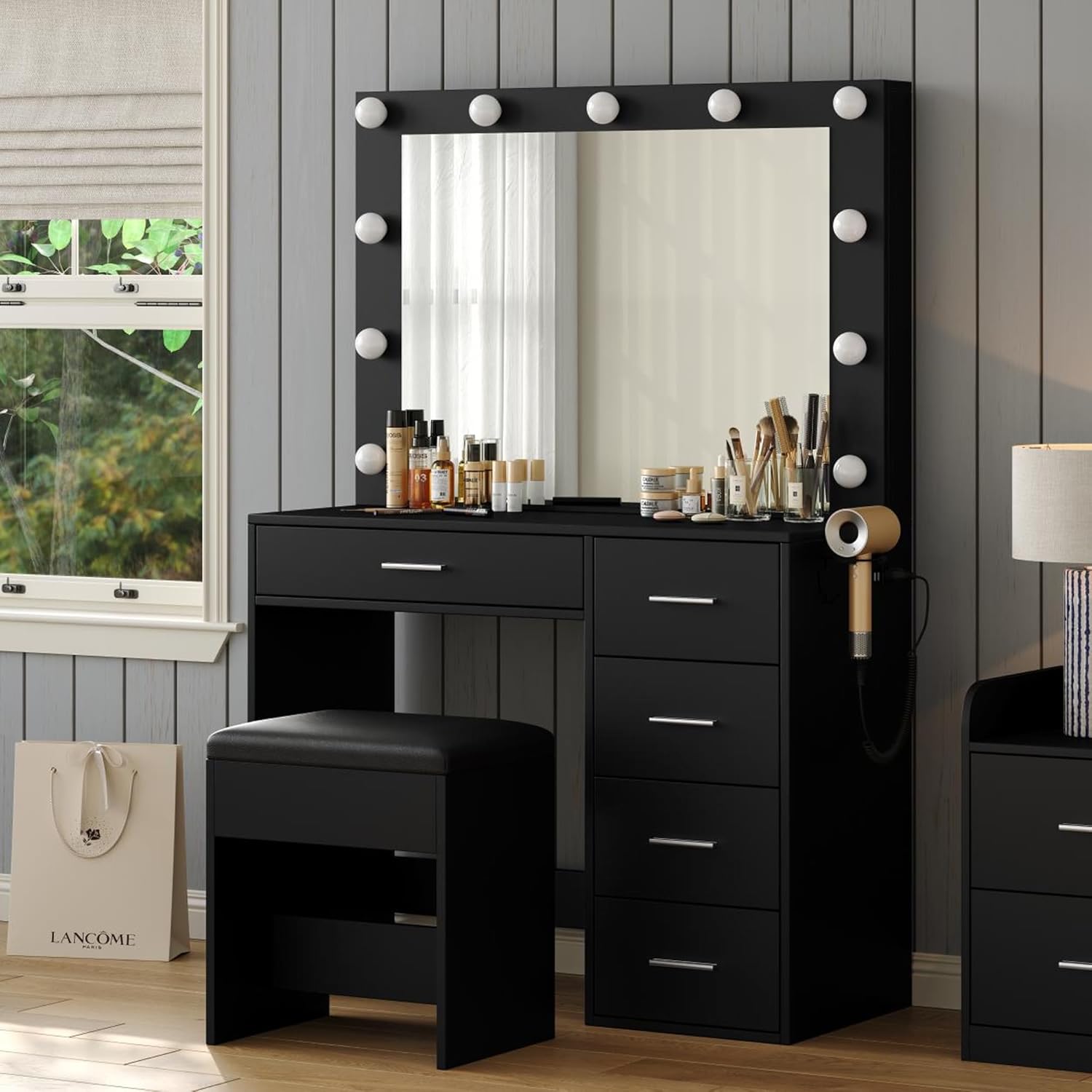 Vektaya US-VD001 Bedroom Makeup Vanity desk with LED Mirror, 5 Drawers Yanosaku Sotre