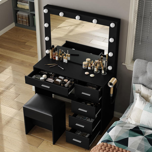Vektaya US-VD001 Bedroom Makeup Vanity desk with LED Mirror, 5 Drawers