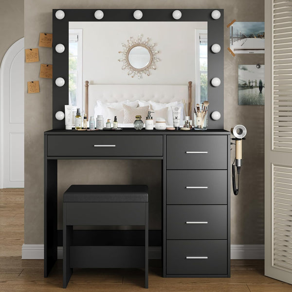 Vektaya US-VD001 Bedroom Makeup Vanity desk with LED Mirror, 5 Drawers Yanosaku Sotre