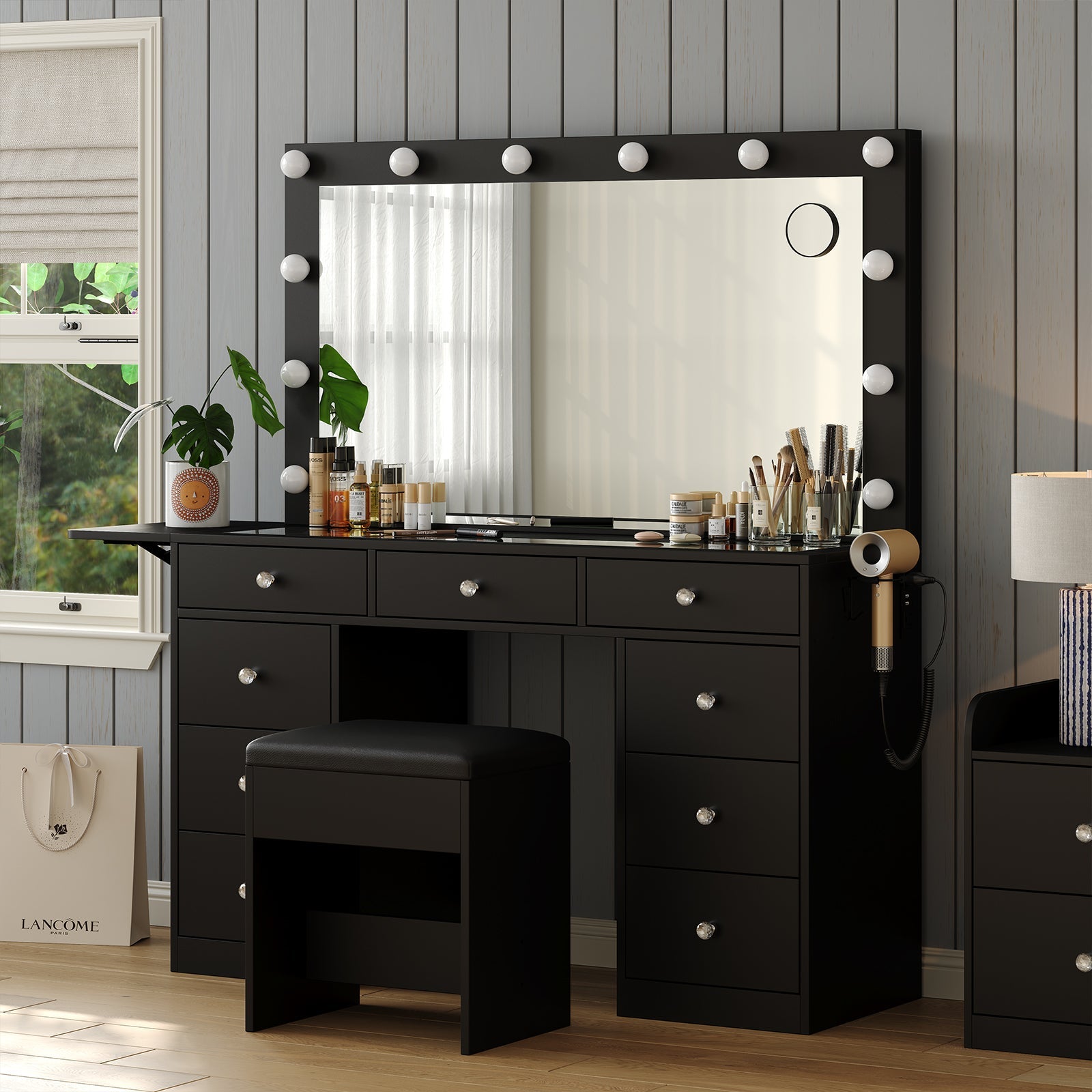 Vektaya US-VD007 Bedroom Makeup Vanity desk with LED Mirror, 9 Drawers