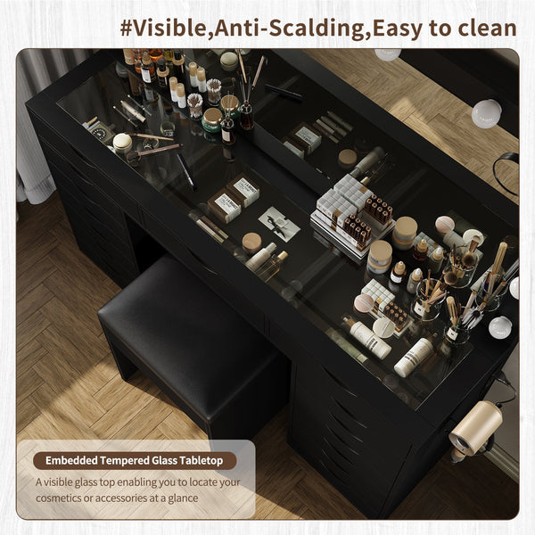 Vektaya US-VD008 Bedroom Makeup Vanity desk with LED Mirro, 15 Drawers