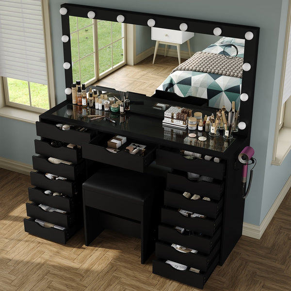 Vektaya US-VD008 Bedroom Makeup Vanity desk with LED Mirro, 15 Drawers