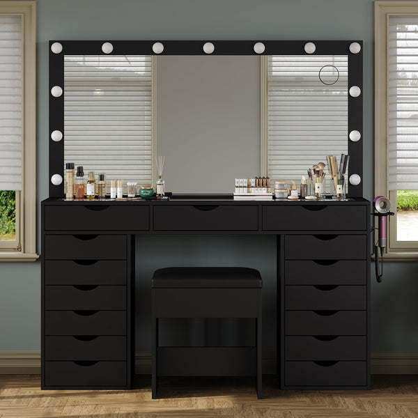 Vektaya US-VD008 Bedroom Makeup Vanity desk with LED Mirro, 15 Drawers