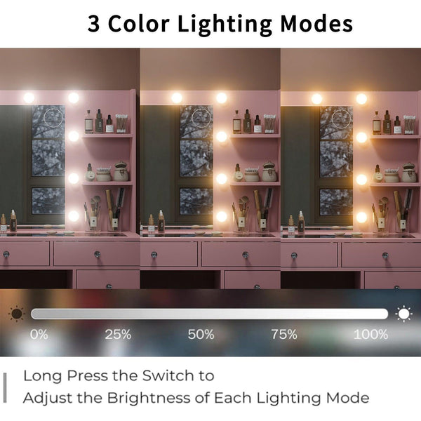 11-Drawer LED Mirror Vanity Desk - Vektaya
