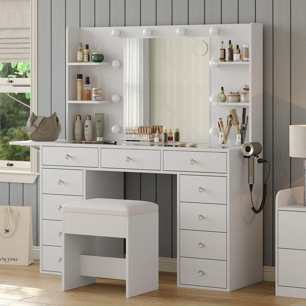 11-Drawer LED Mirror Vanity Desk - Vektaya