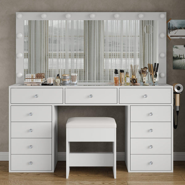 11-Drawer LED Mirror Vanity Desk - Vektaya