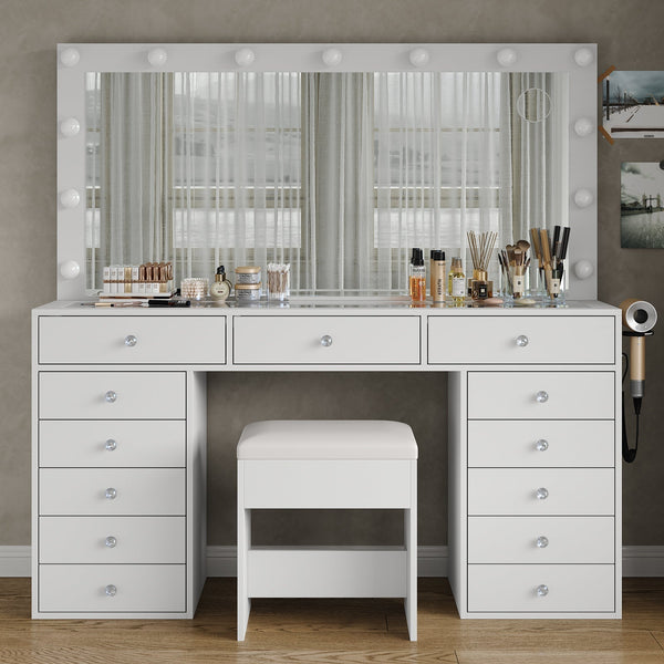 Vektaya US-VD016 Bedroom Makeup Vanity desk with LED Mirror, 13 Drawers Yanosaku Sotre
