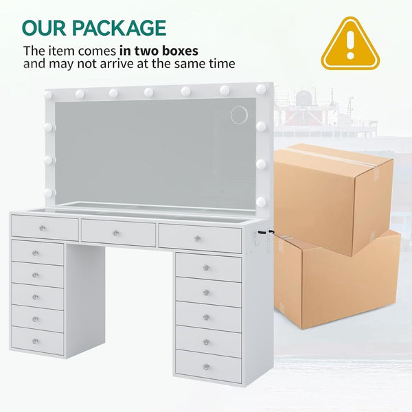 Vektaya US-VD016 Bedroom Makeup Vanity desk with LED Mirror, 13 Drawers Yanosaku Sotre