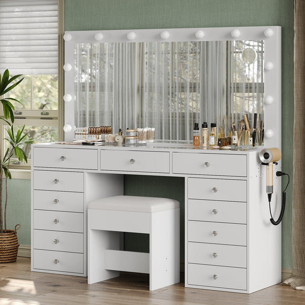 Vektaya US-VD016 Bedroom Makeup Vanity desk with LED Mirror, 13 Drawers Yanosaku Sotre