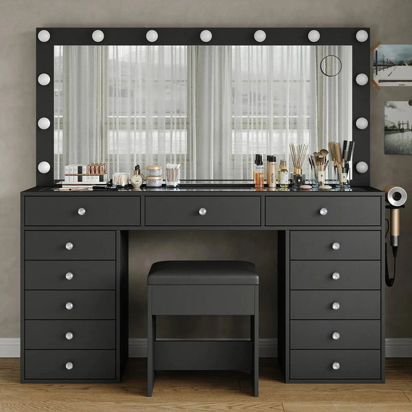 Vektaya US-VD016 Bedroom Makeup Vanity desk with LED Mirror, 13 Drawers Yanosaku Sotre