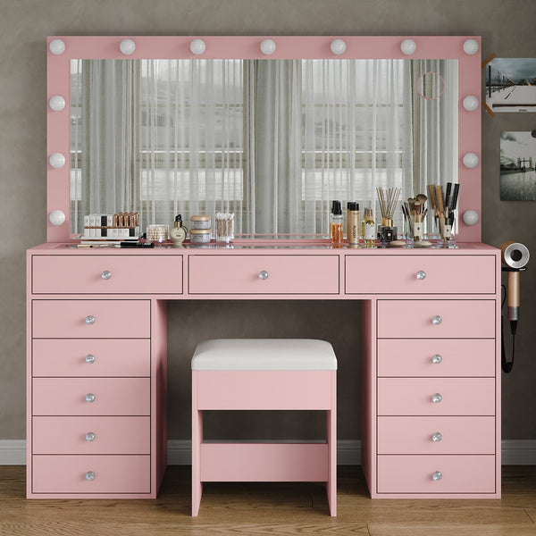 13-Drawer LED Mirror Vanity Desk - Vektaya