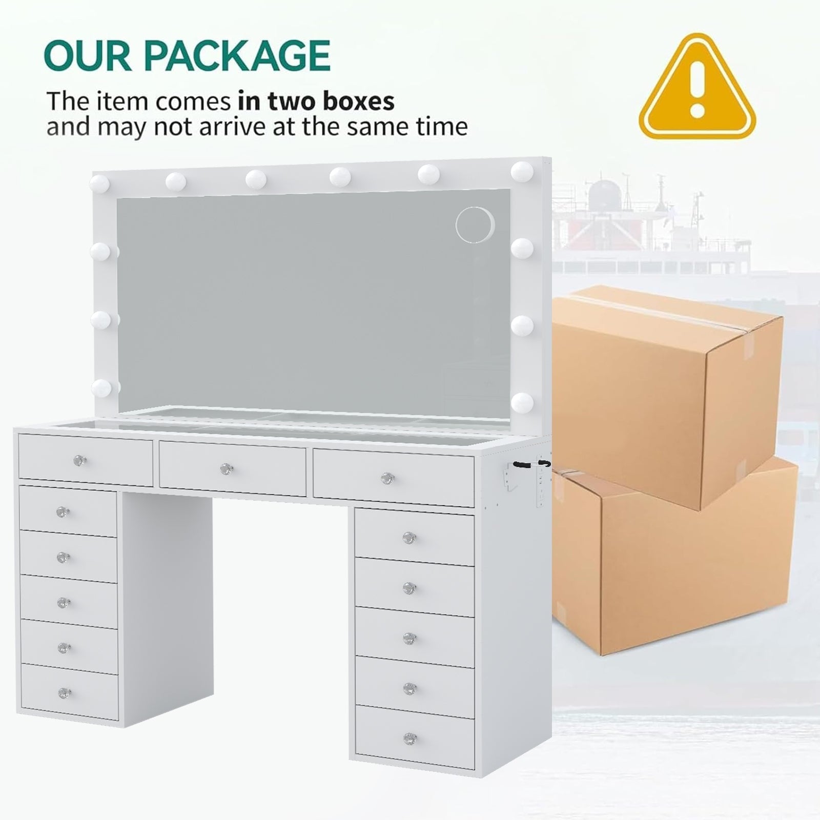 Vektaya US-VD018 Bedroom Makeup Vanity desk with LED Mirror, 13 Drawers