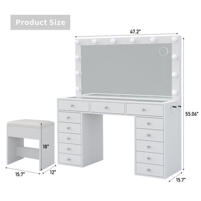 Vektaya US-VD018 Bedroom Makeup Vanity desk with LED Mirror, 13 Drawers