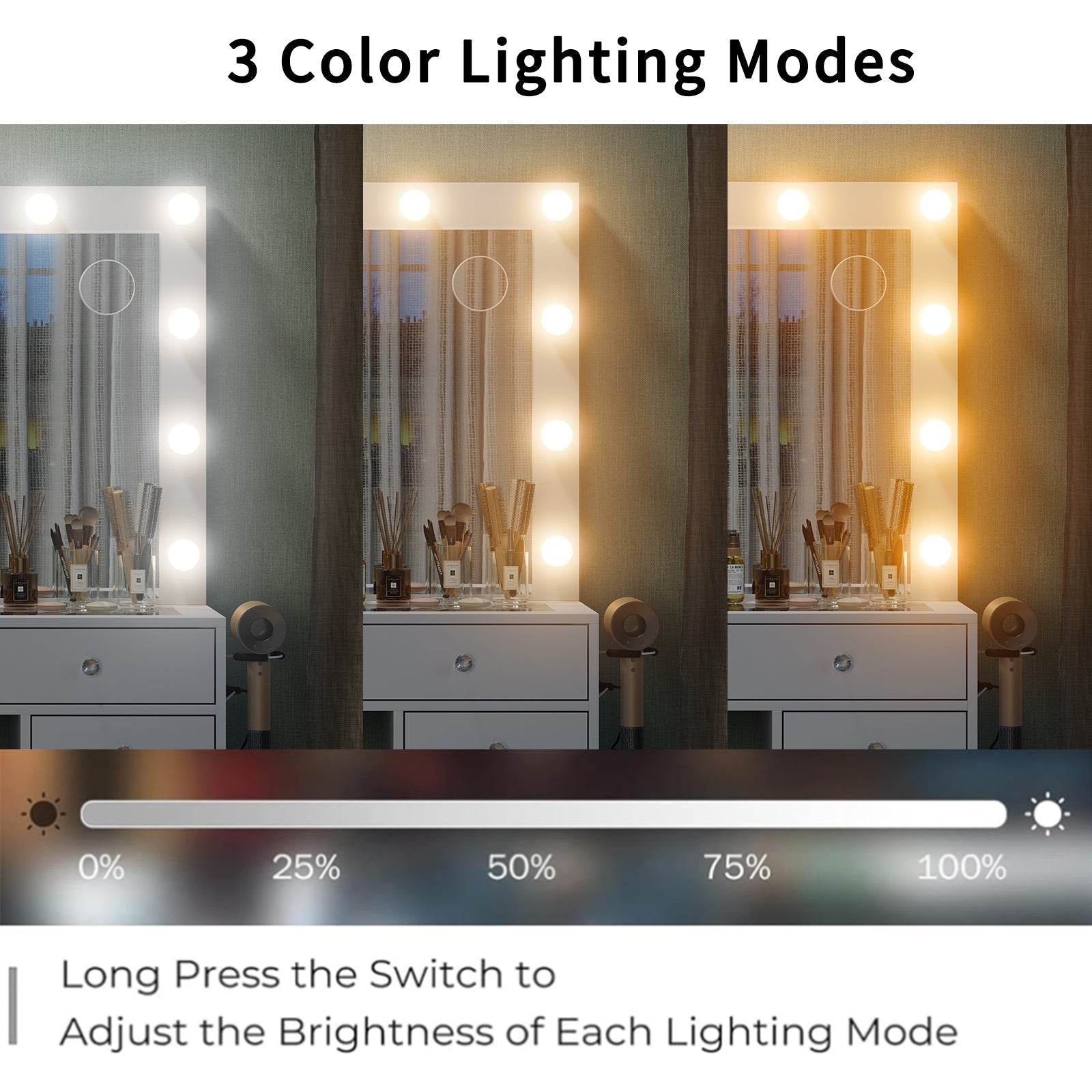 Vektaya US-VD018 Bedroom Makeup Vanity desk with LED Mirror, 13 Drawers